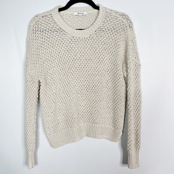 Madewell Sweaters - Madewell XSmall Cream French Quarter Pullover Sweater Open Knit Cotton Crew Neck
